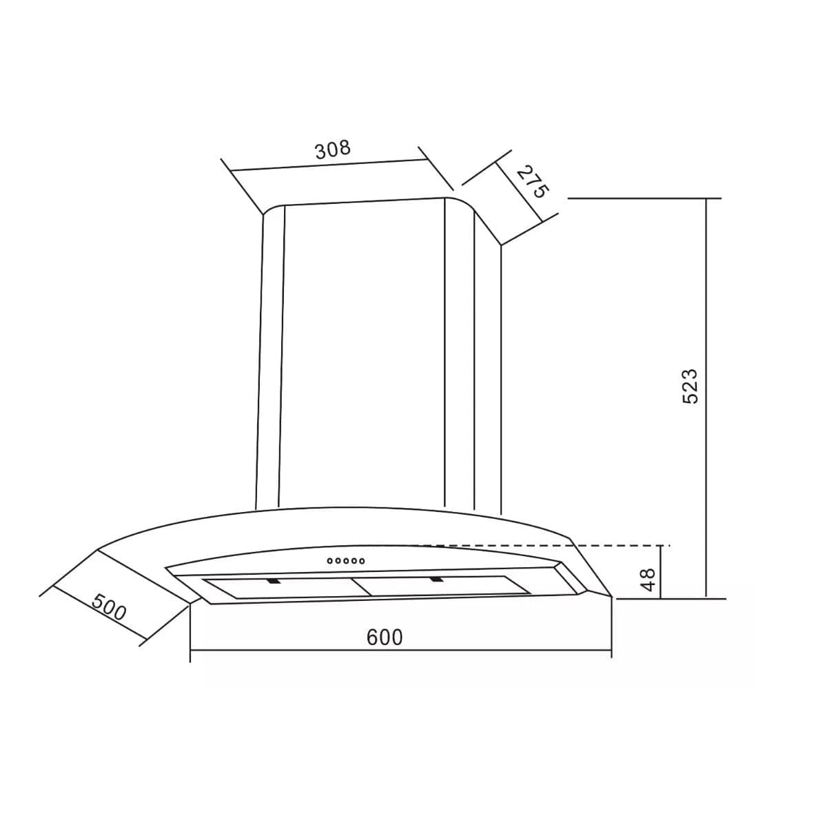 Campana Cristal Curvo 60 Cm Negro - EB331 miniatura 3